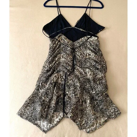 Free People Sierra Lace Mini Dress Size 10 Tan Black Ruched Flirty Strappy NWOT - Picture 4 of 8